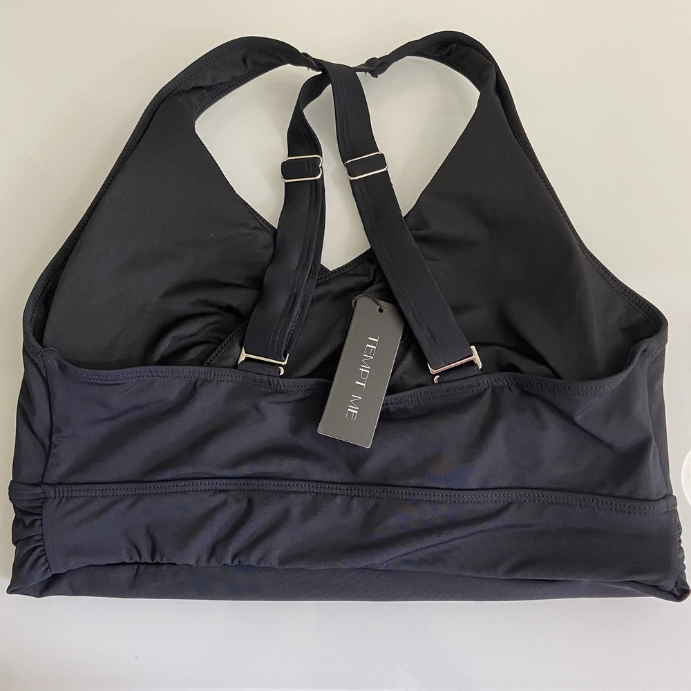 Tempt Me Women's Criss Cross Back Black Bikini Top Size 12W Adjustable Strap NEW - Picture 2 of 5